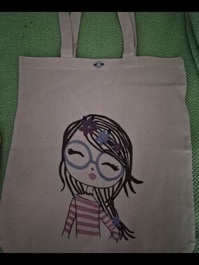 Canvas Tote Bag-Girl Illustration in Pink And Black. Hand Painted By Me
